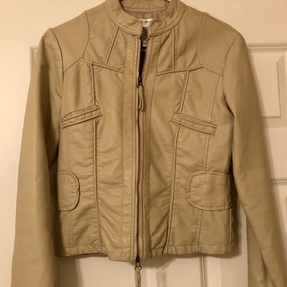 Tan vegan leather bomber jacket